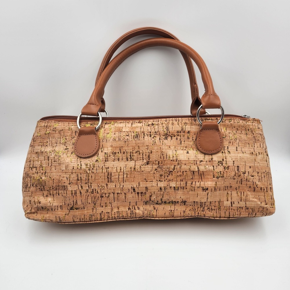 Primeware Women's Cork Purse/Handbag - Wine - 2 Handles - Gold Color Accents